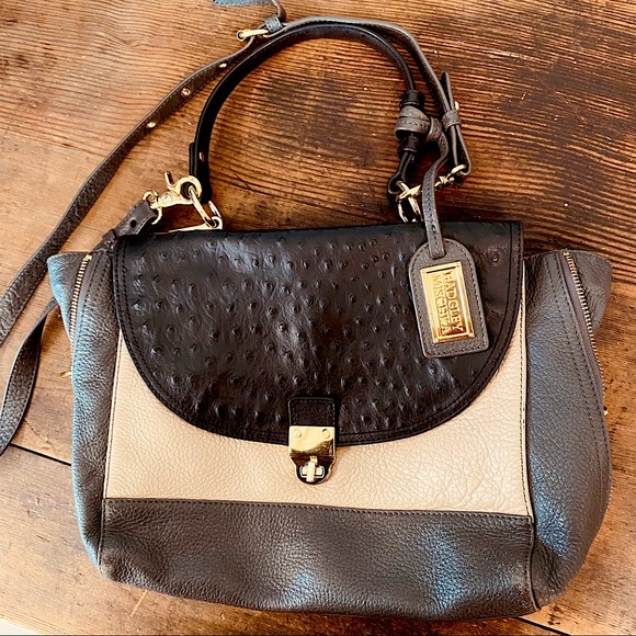Badgley Mischka Ostrich Mutlicolor Top Handle Bag - Picture 1 of 5
